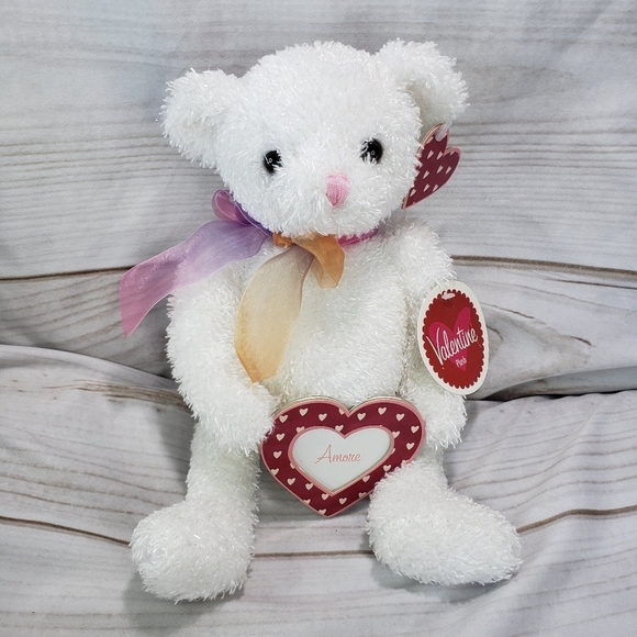 Commonwealth Shimmery White Teddy Bear Plush Toy 12 Inch 2001 Sheer Rainbow Bow - Picture 1 of 10
